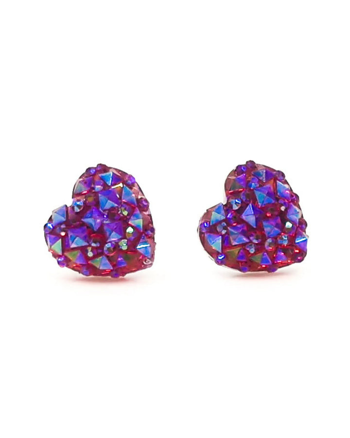 Sparkly heart shaped earrings in hot pink