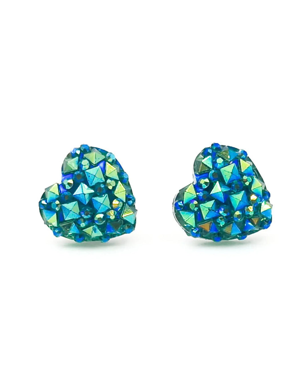Sparkly heart shaped earrings in blue