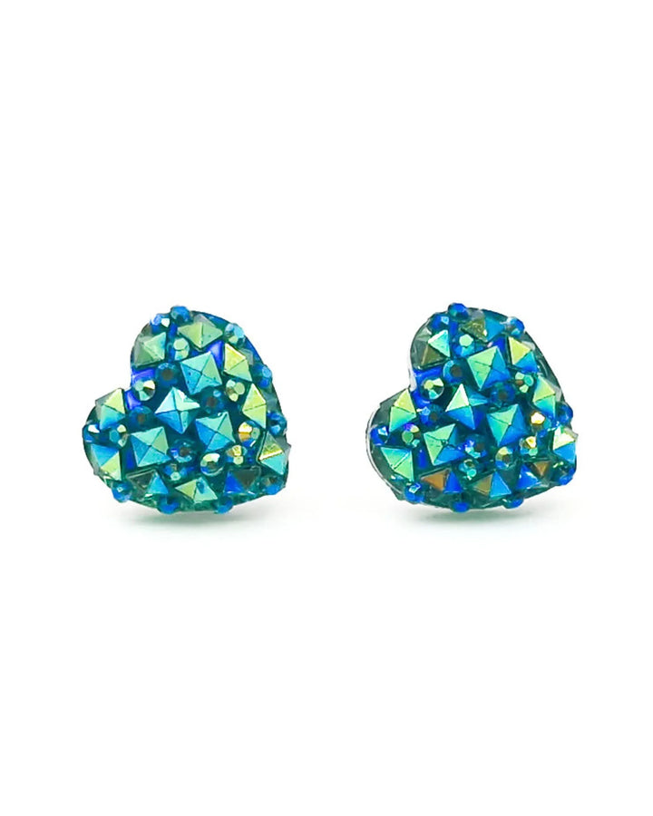 Sparkly heart shaped earrings in blue