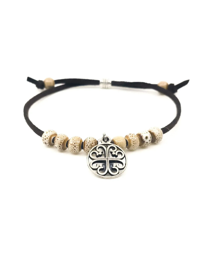 Brown Circle of Hearts charm bracelet with ceramic beads and heart charm