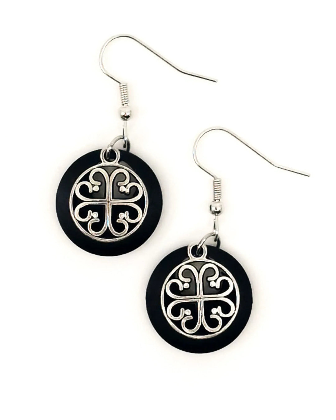 Black Circle of Hearts earrings with linked heart charms