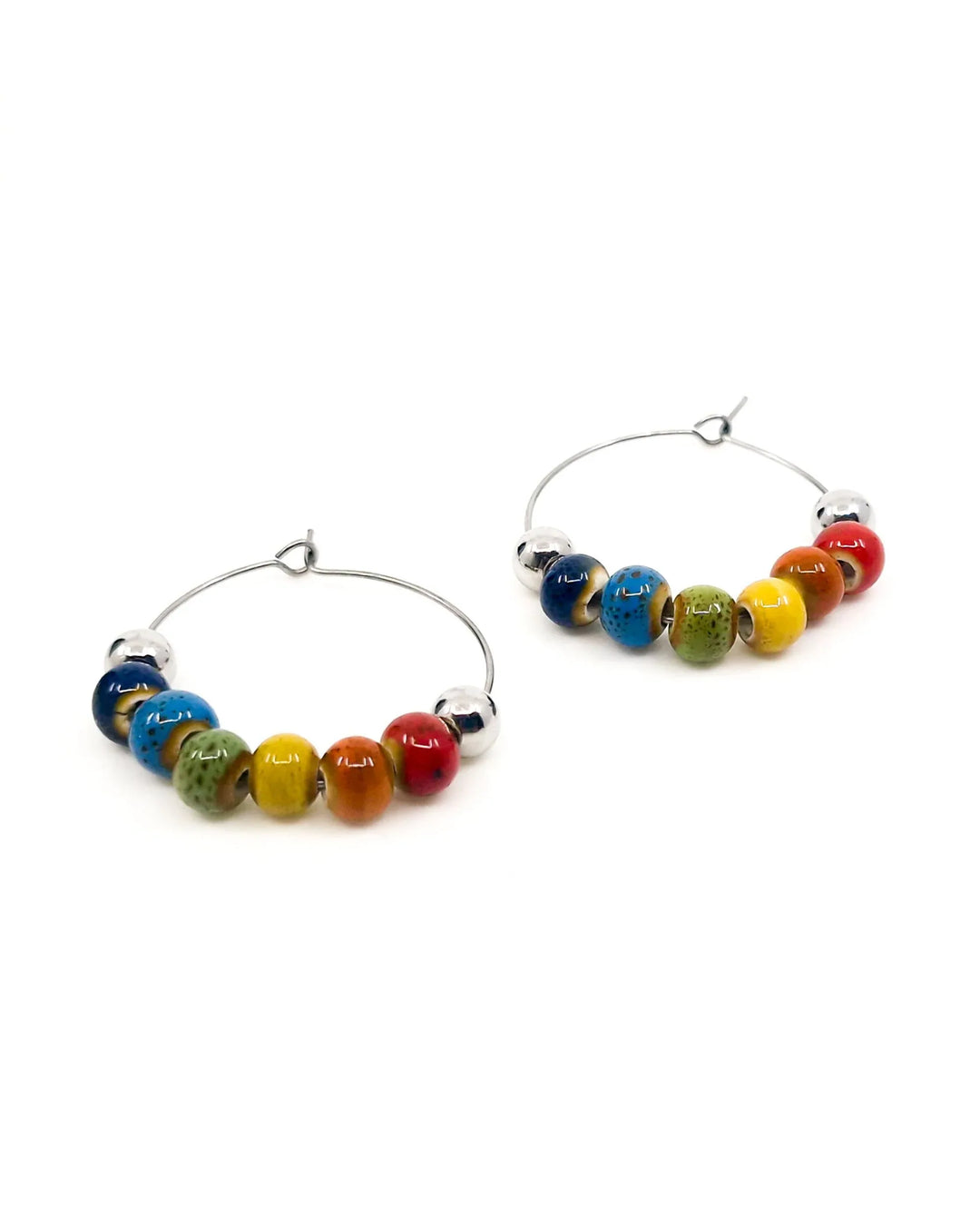 Rainbow Pride hoop earrings with colourful ceramic beads