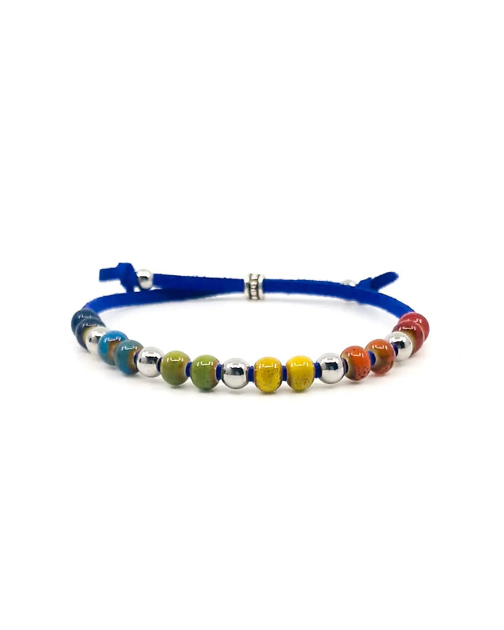Rainbow Pride bracelet with colourful ceramic beads on adjustable faux leather cord
