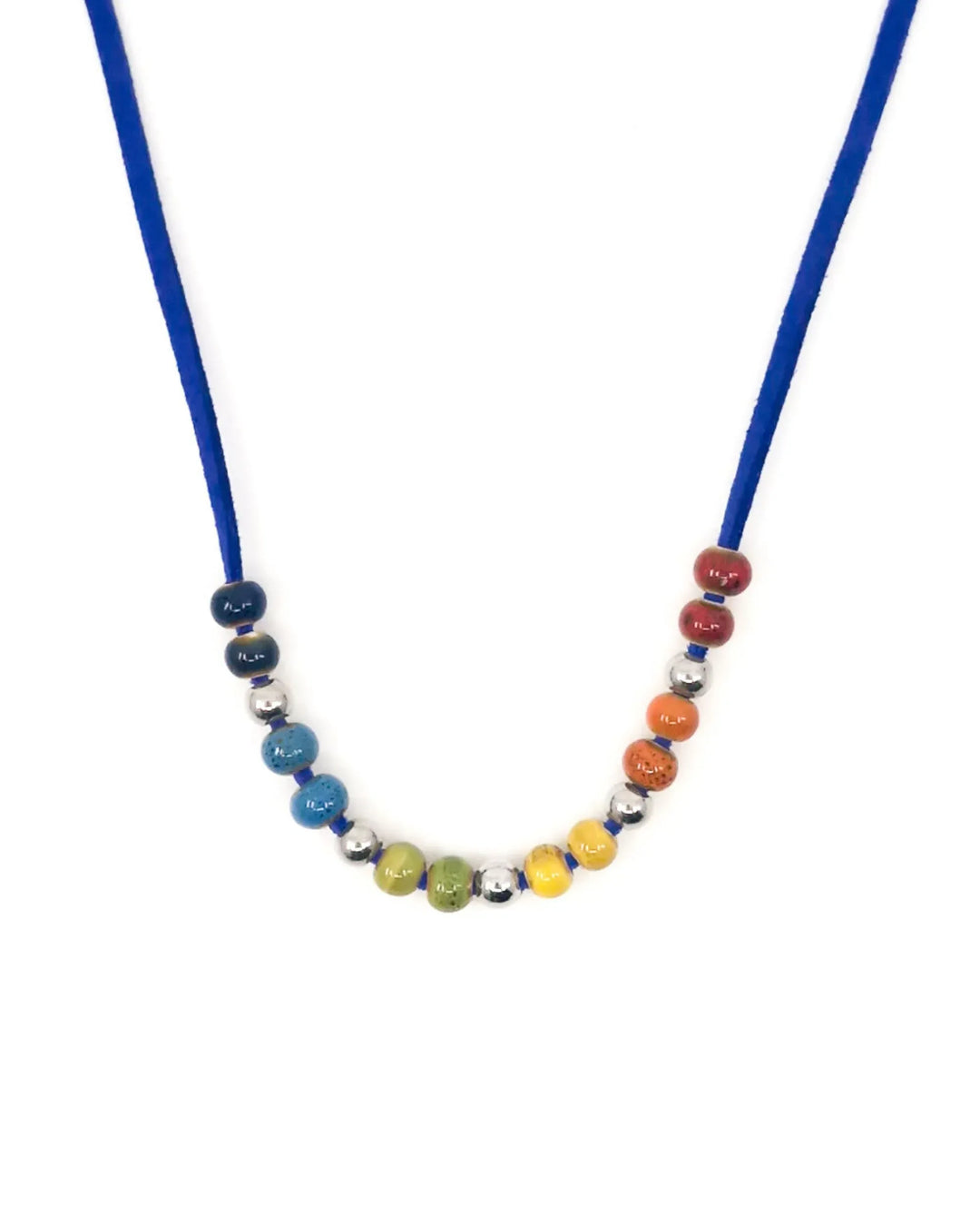 Rainbow Pride necklace with colourful ceramic beads on adjustable faux leather cord