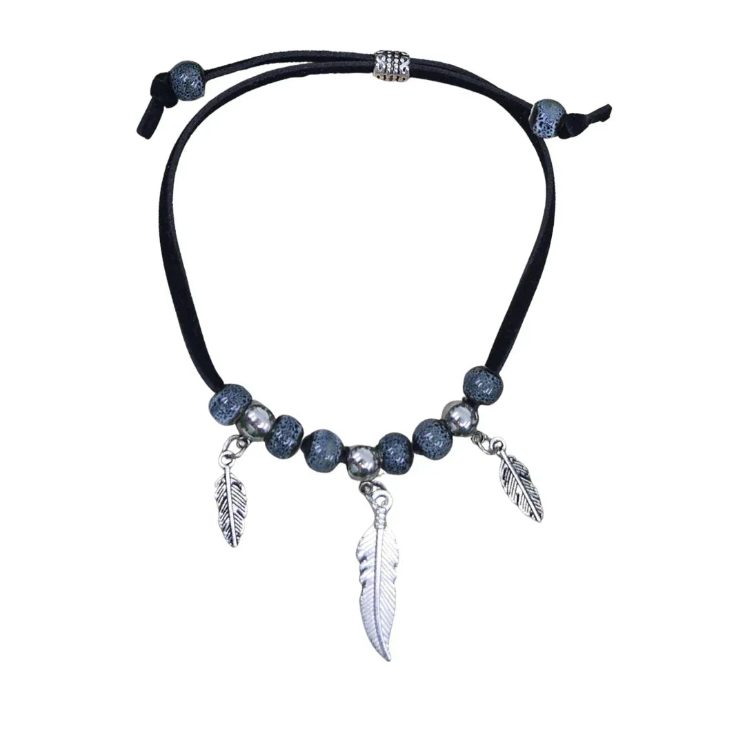 Beaded Feather Charm Bracelet - Grey Sunbaked Lizard Jewellery & Gifts