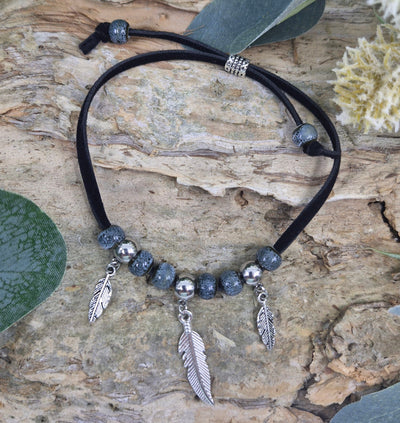 Beaded Feather Charm Bracelet - Grey Sunbaked Lizard Jewellery & Gifts