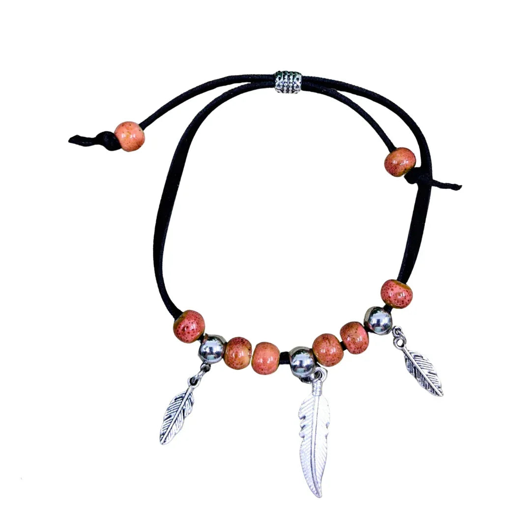 Beaded Feather Charm Bracelet - Pink Sunbaked Lizard Jewellery & Gifts