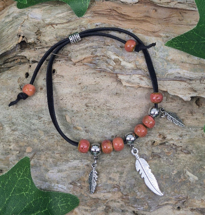 Beaded Feather Charm Bracelet - Pink Sunbaked Lizard Jewellery & Gifts