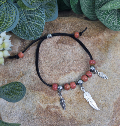 Beaded Feather Charm Bracelet - Pink Sunbaked Lizard Jewellery & Gifts
