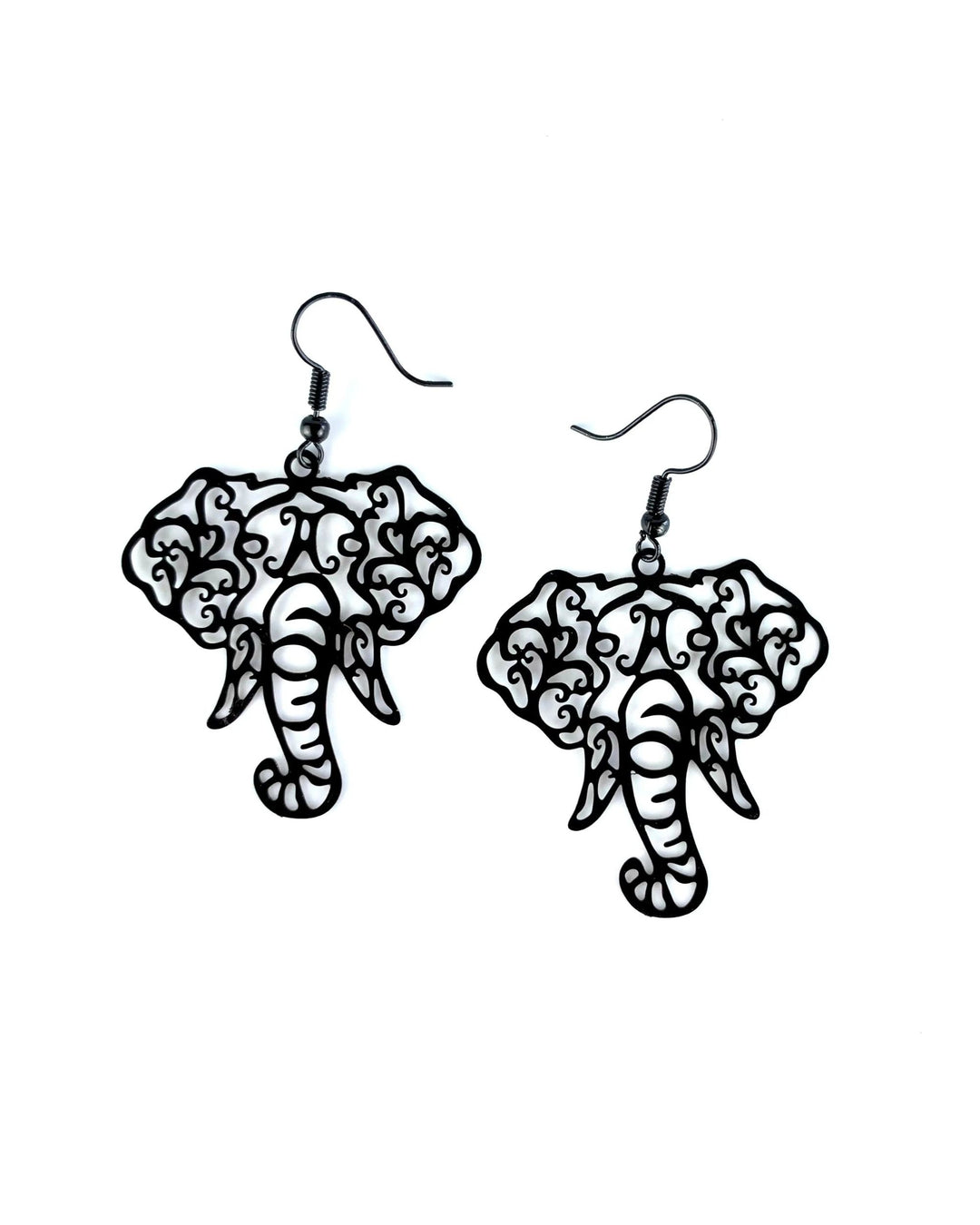 Black Filigree Elephant Drops Sunbaked Lizard Jewellery & Gifts