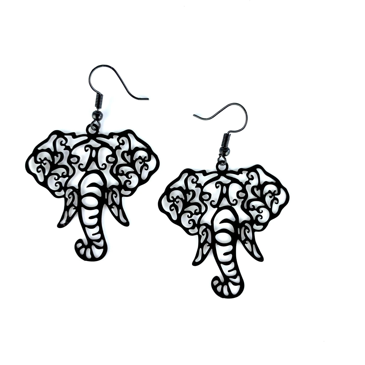 Black Filigree Elephant Drops