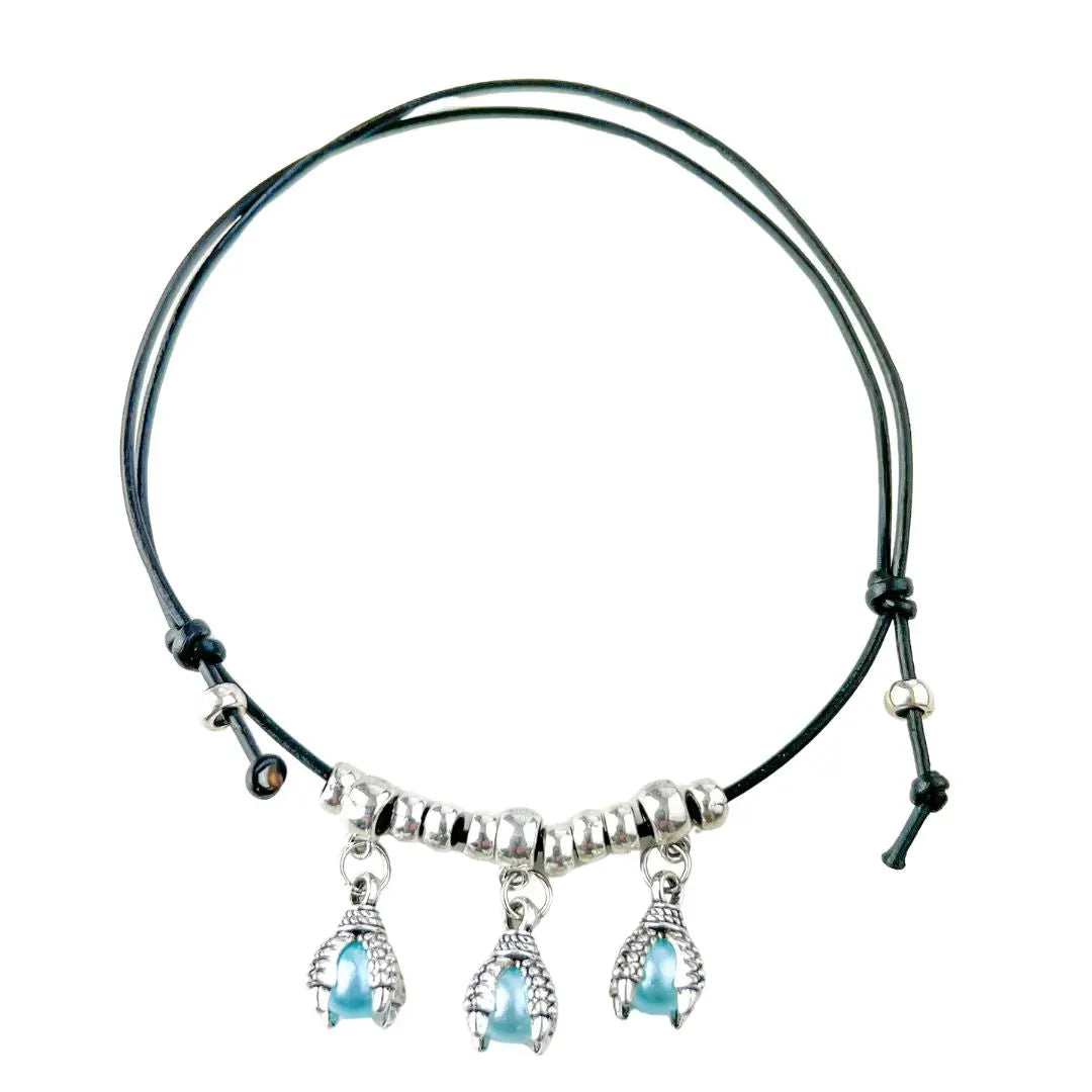 Black Leather Beaded Dragons Claw Anklet