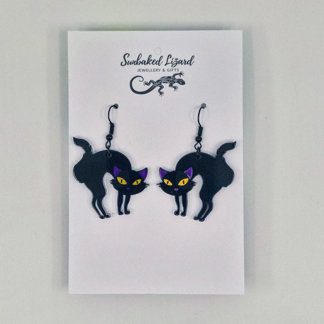 Black Cat Dangle Earrings – Spooky Cute Halloween Jewellery Sunbaked Lizard Jewellery &amp; Gifts