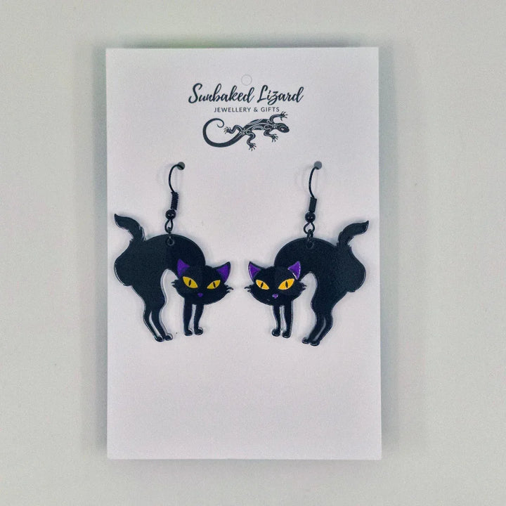 Black Cat Dangle Earrings – Spooky Cute Halloween Jewellery Sunbaked Lizard Jewellery &amp; Gifts
