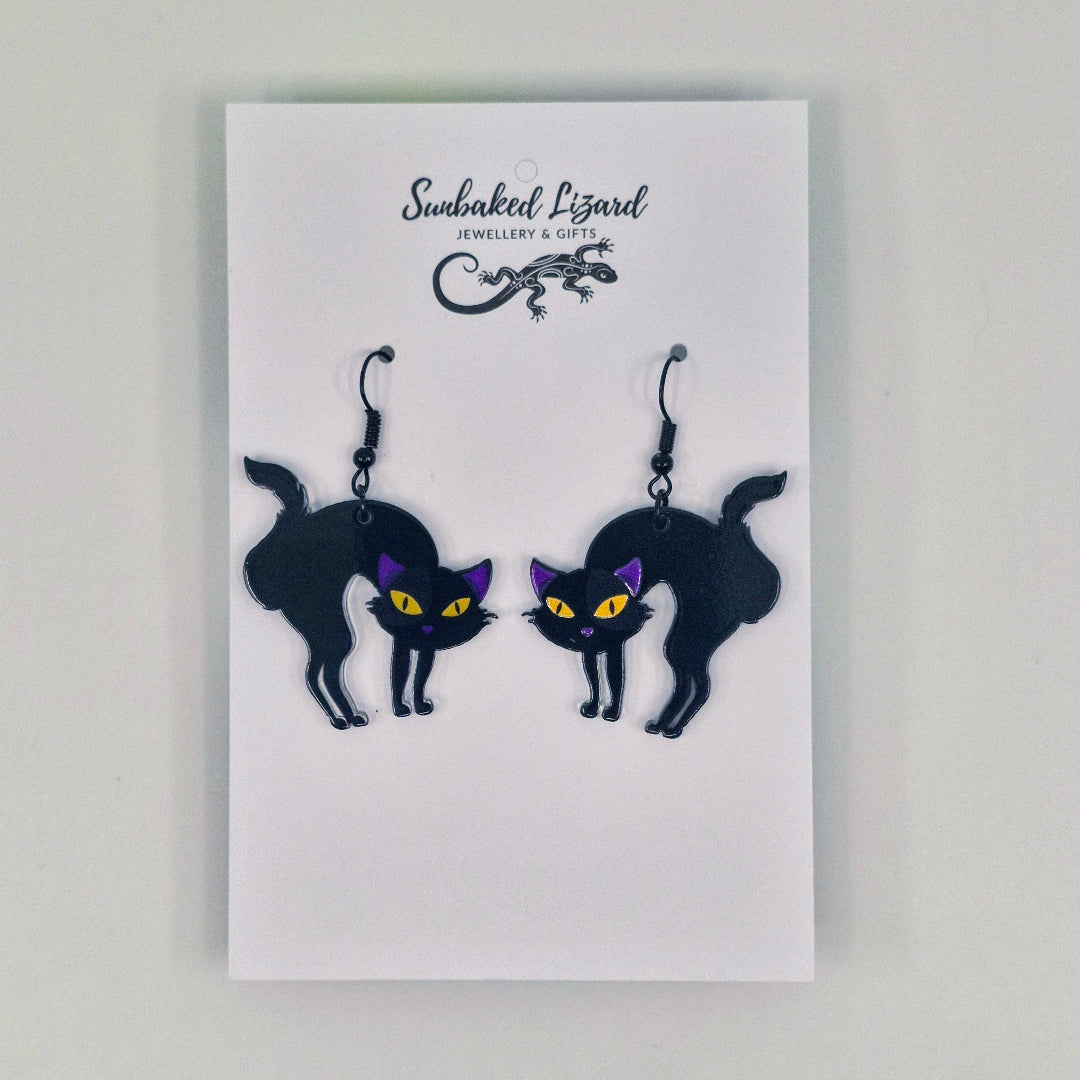 Black Cat Dangle Earrings – Spooky Cute Halloween Jewellery Sunbaked Lizard Jewellery & Gifts