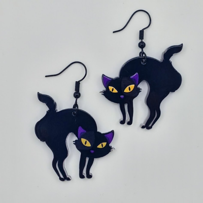 Black Cat Dangle Earrings – Spooky Cute Halloween Jewellery Sunbaked Lizard Jewellery & Gifts