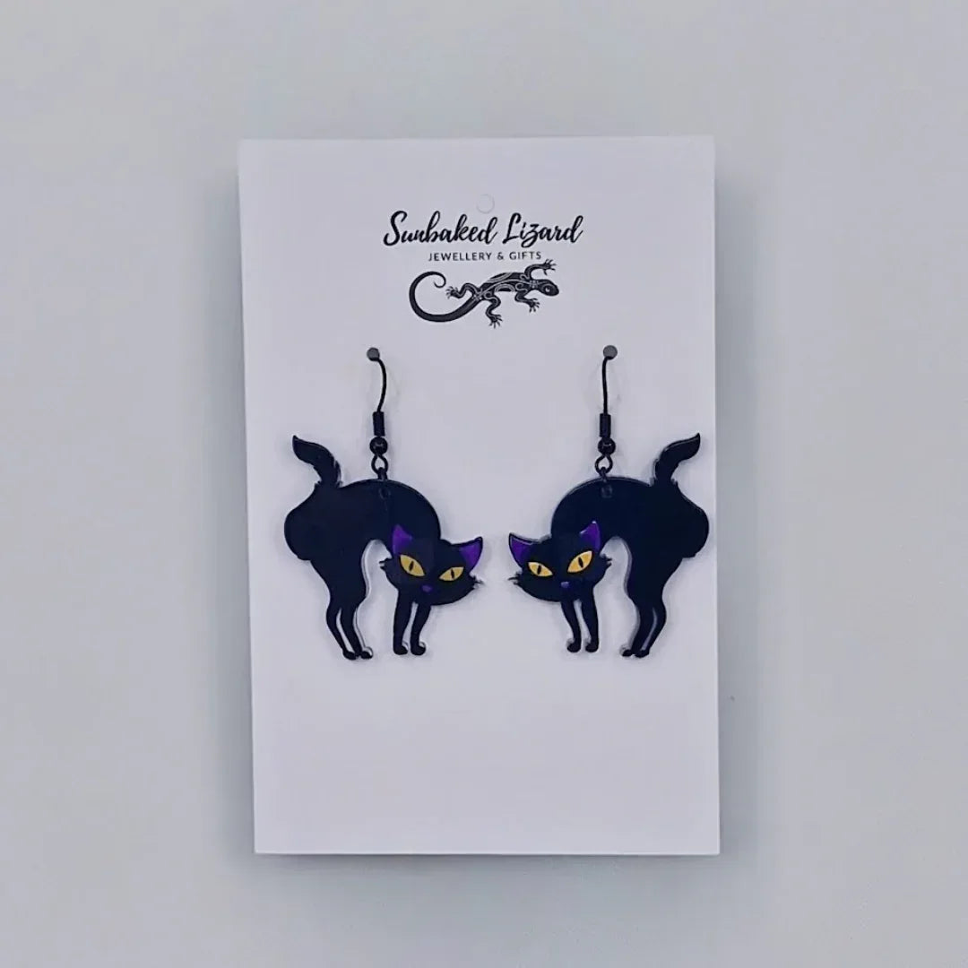 Black Cat Dangle Earrings – Spooky Cute Halloween Jewellery Sunbaked Lizard Jewellery &amp; Gifts