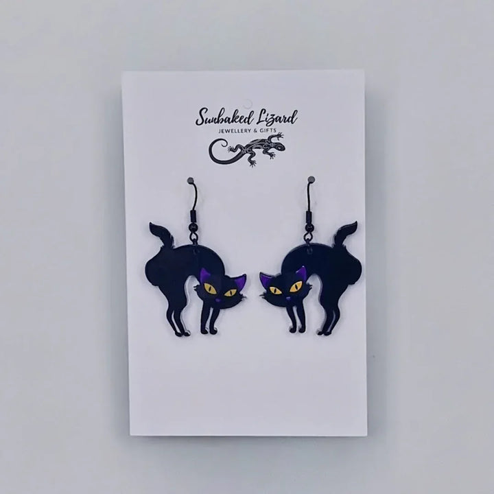 Black Cat Dangle Earrings – Spooky Cute Halloween Jewellery Sunbaked Lizard Jewellery &amp; Gifts