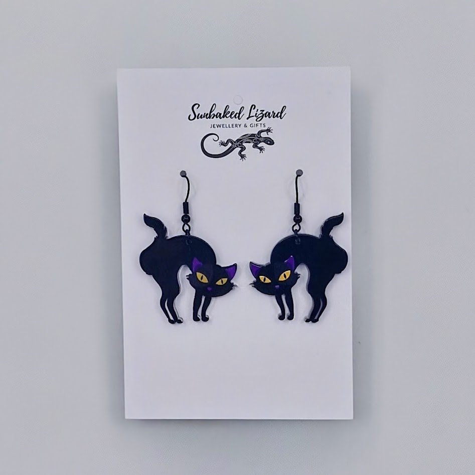 Black Cat Dangle Earrings – Spooky Cute Halloween Jewellery Sunbaked Lizard Jewellery & Gifts