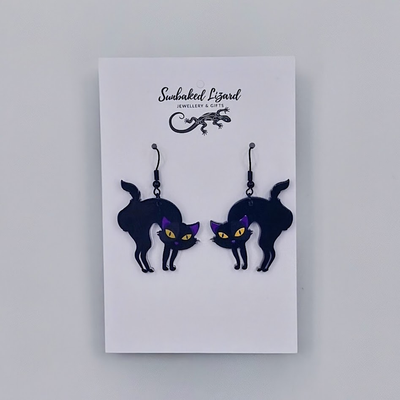 Black Cat Dangle Earrings – Spooky Cute Halloween Jewellery Sunbaked Lizard Jewellery & Gifts