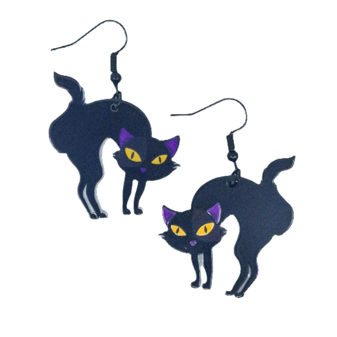 Black Cat Dangle Earrings – Spooky Cute Halloween Jewellery Sunbaked Lizard Jewellery & Gifts