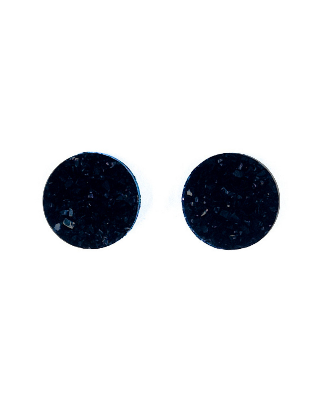 Black glitter stud earrings - elegant 12mm sparkly studs perfect for day-to-night wear by Sunbaked Lizard.