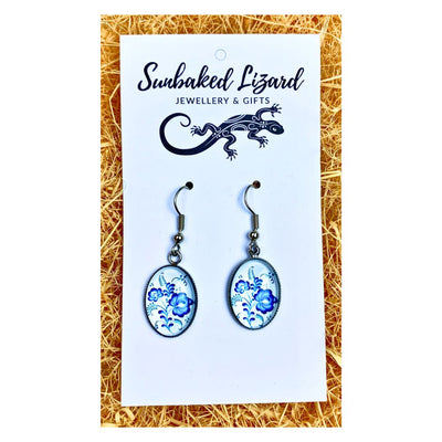 Blue and White Floral Oval Drops
