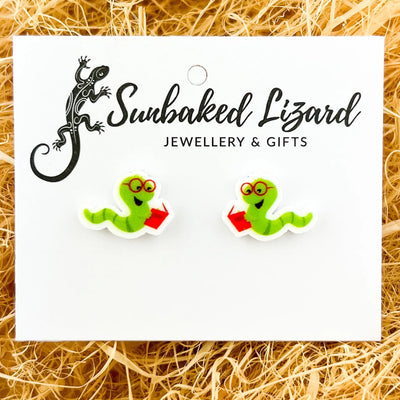 Burnie the Bookworm Studs Sunbaked Lizard Jewellery & Gifts