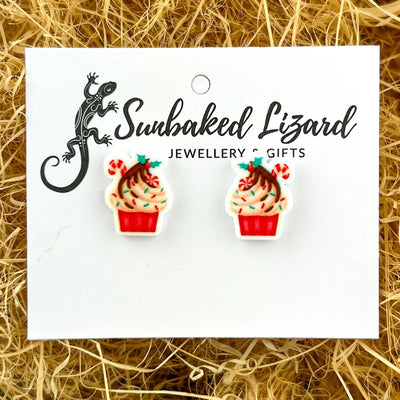 Candy Cane Cupcake Studs Sunbaked Lizard Jewellery & Gifts