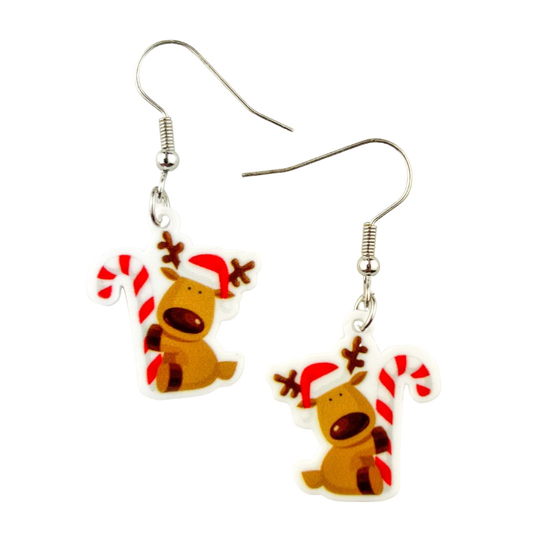Candy Cane Reindeer Drop Earrings