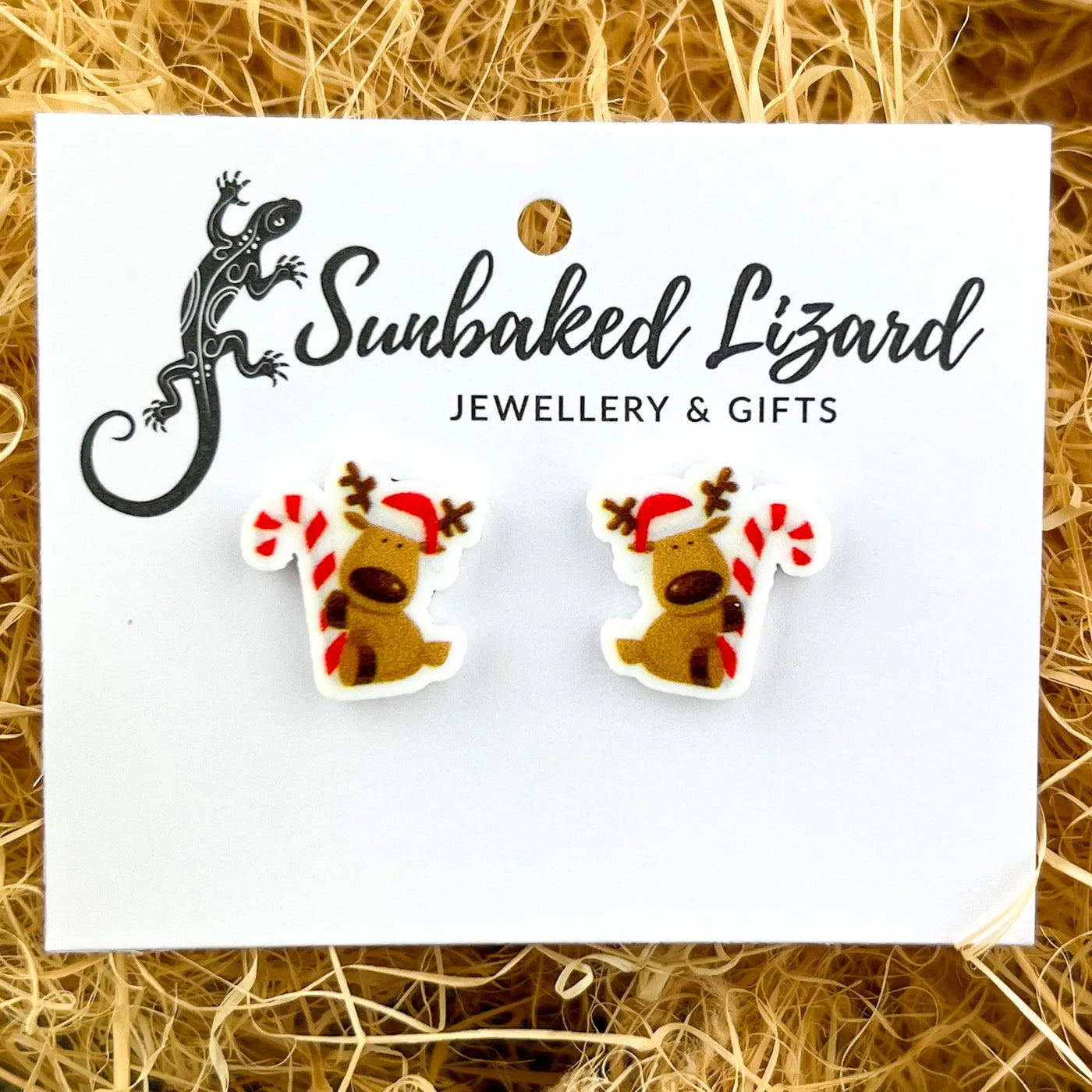 Candy Cane Reindeer Studs