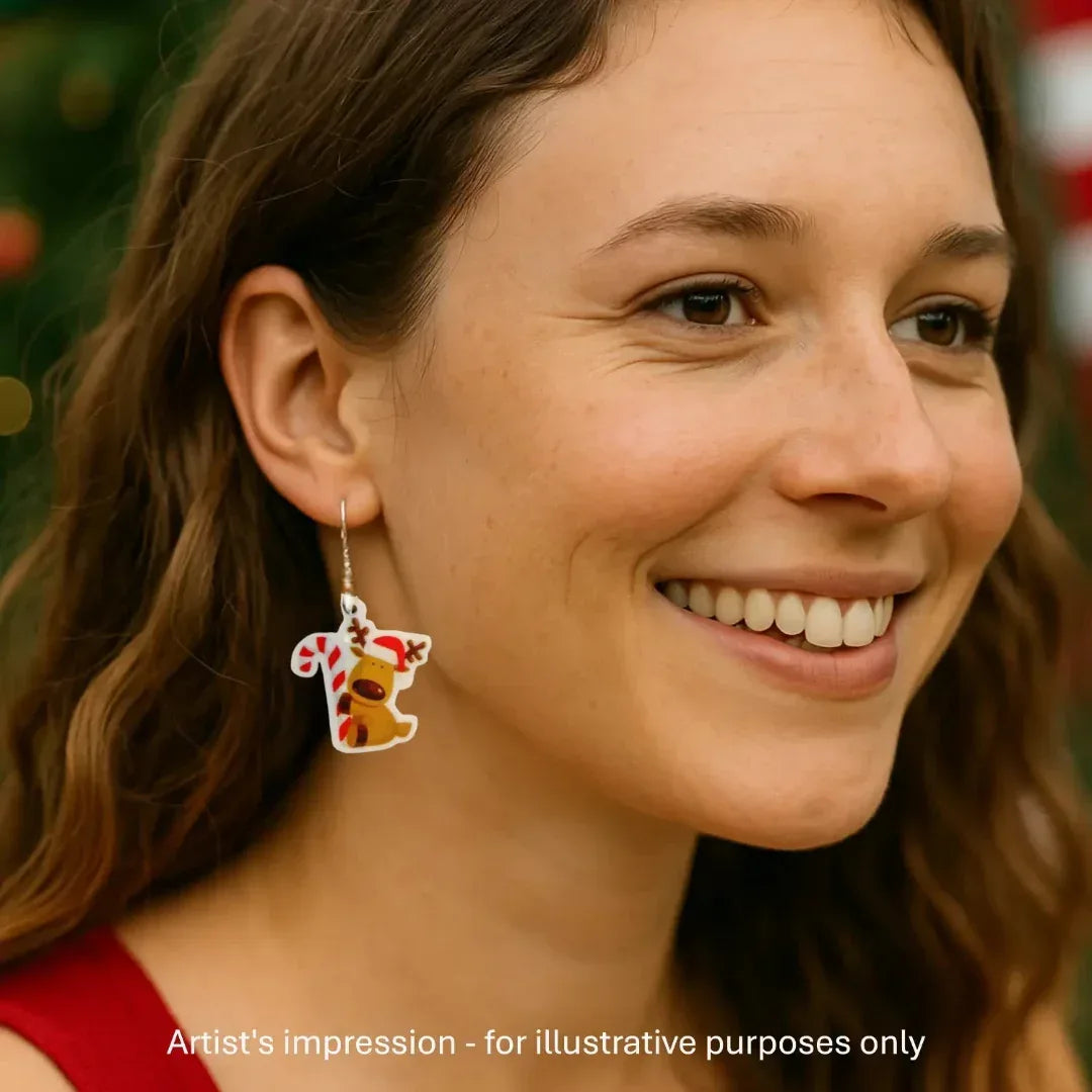 Candy Cane Reindeer Drop Earrings Sunbaked Lizard Jewellery &amp; Gifts