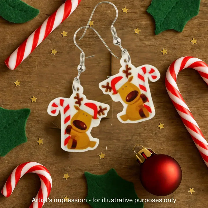 Candy Cane Reindeer Drop Earrings Sunbaked Lizard Jewellery &amp; Gifts