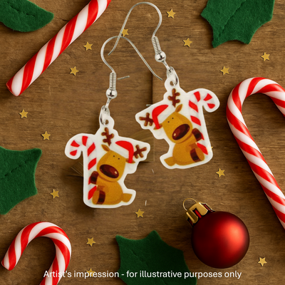 Candy Cane Reindeer Drop Earrings Sunbaked Lizard Jewellery & Gifts