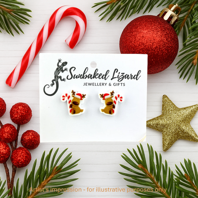 Candy Cane Reindeer Studs Sunbaked Lizard Jewellery & Gifts