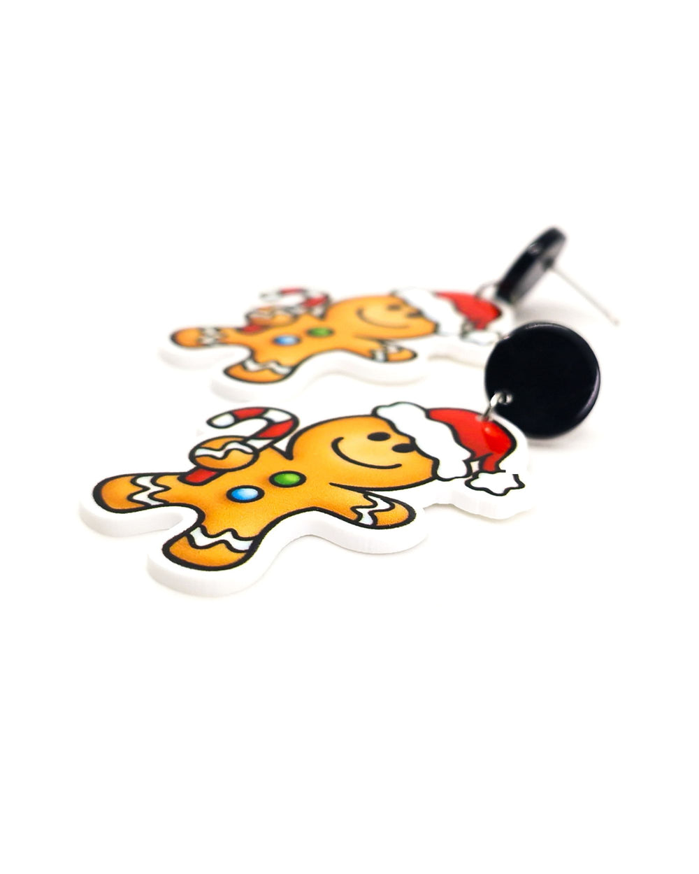 Close up of Christmas GingerBread Man Stud Drop Earrings showing detail