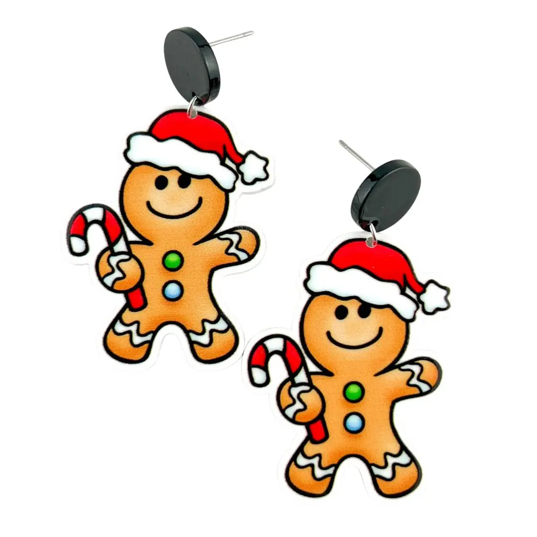 Christmas GingerBread Man Stud Drop Earrings