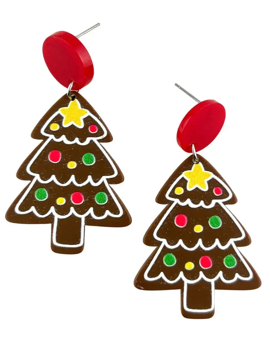 Christmas Tree Cookie Earrings - fun novelty Christmas earrings shaped like festive cookies by Sunbaked Lizard.