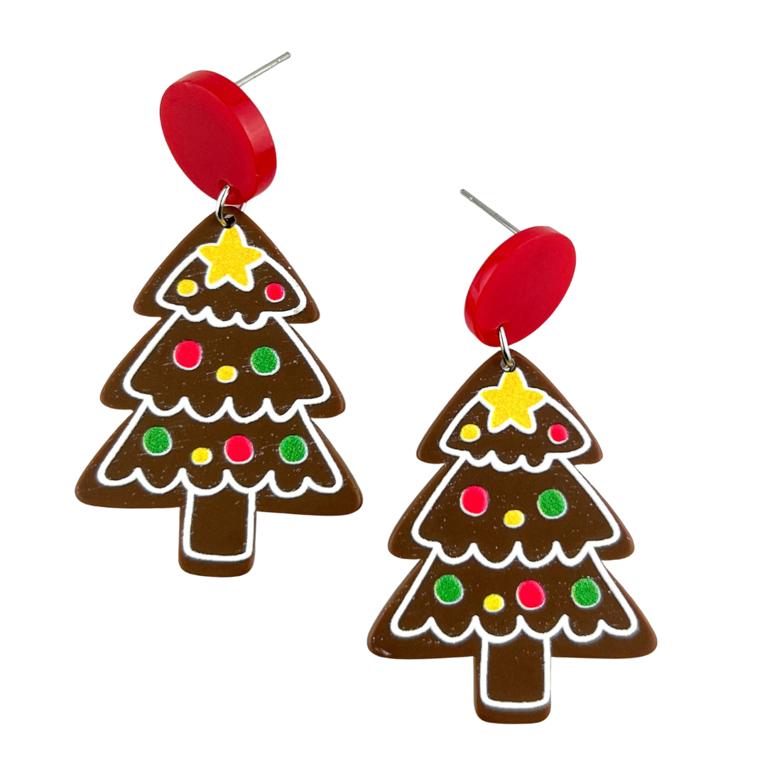 Christmas Tree Cookie Stud Drop Earrings