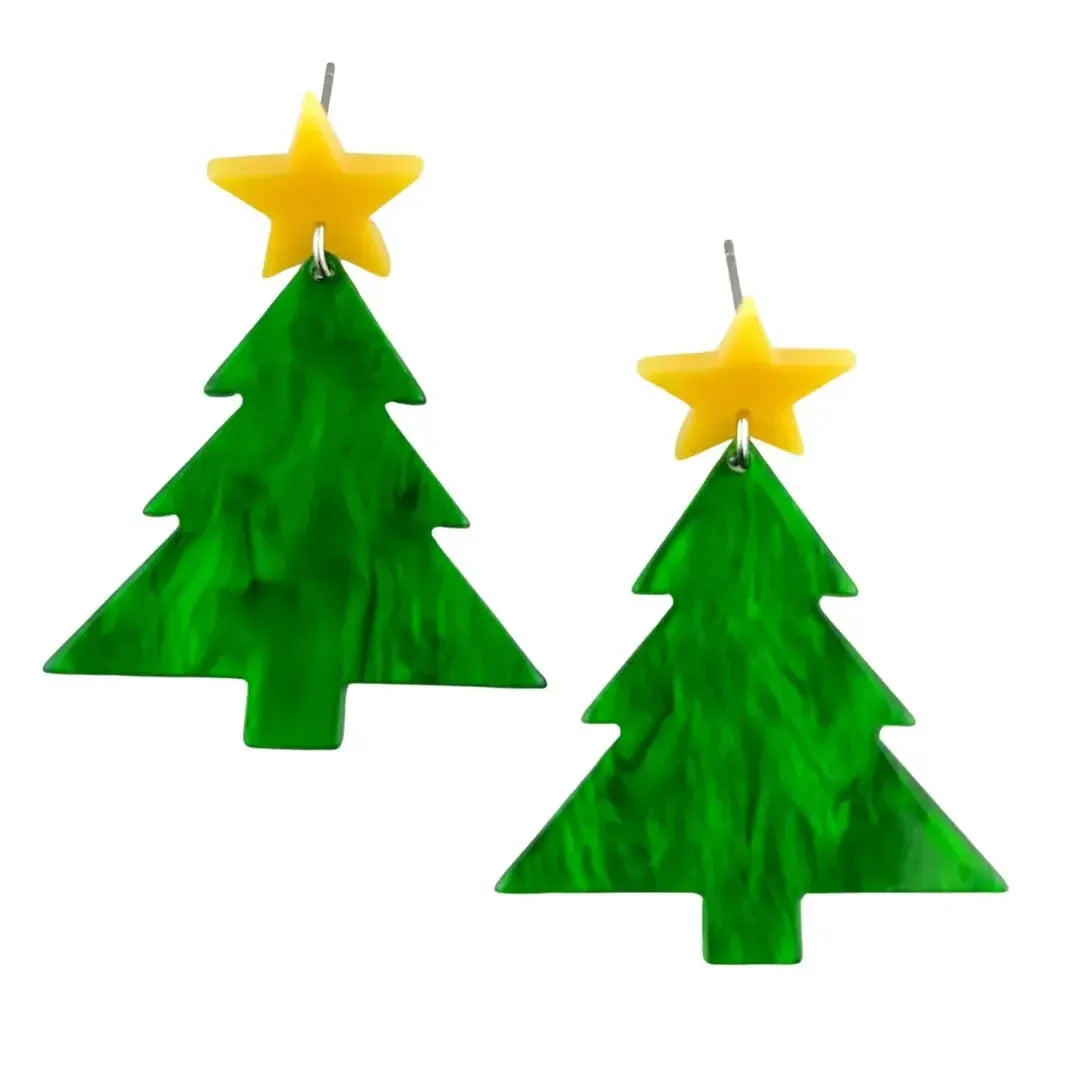 Christmas Tree with Yellow Star Drop Earrings Sunbaked Lizard Jewellery & Gifts