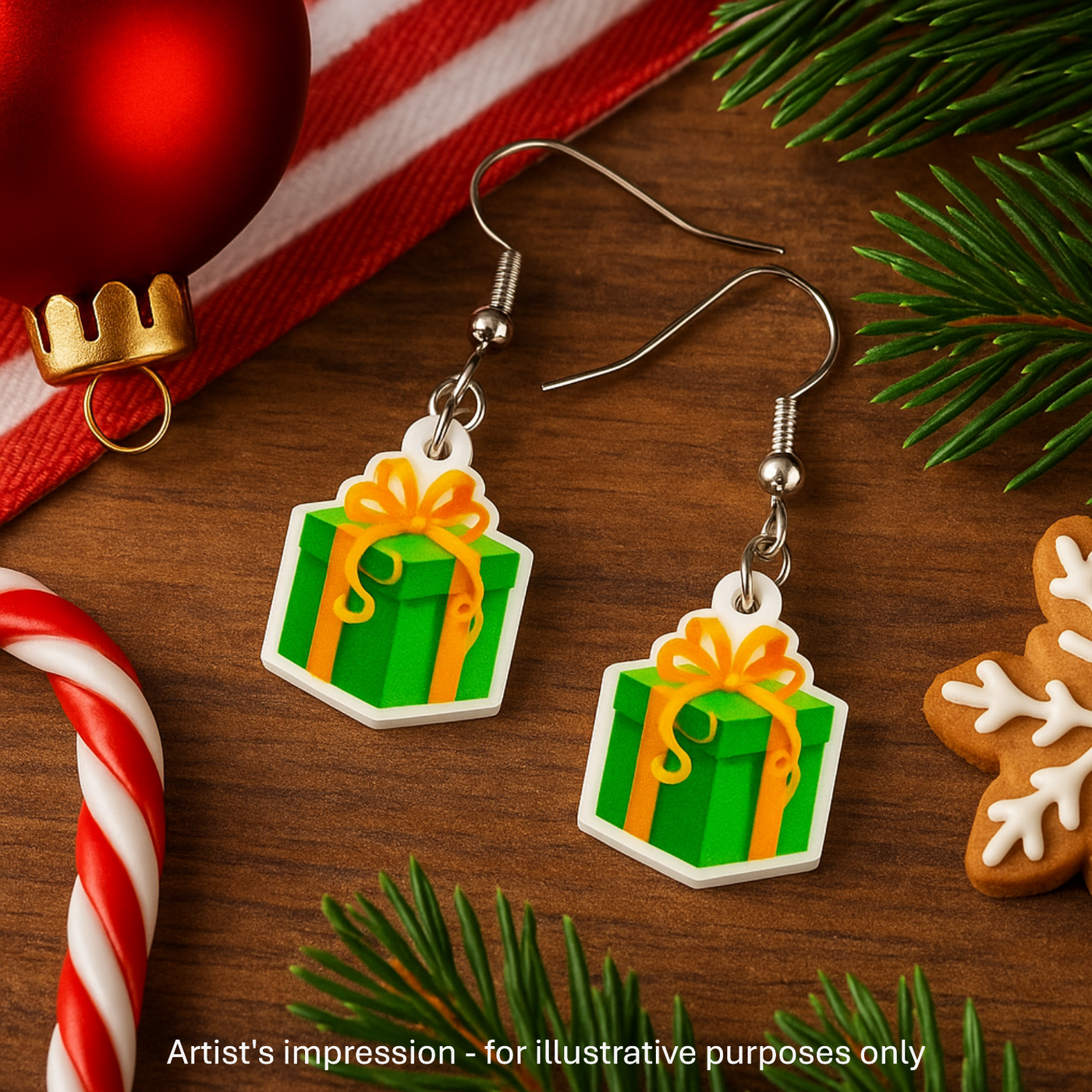 Christmas Present Acrylic Drop Earrings Sunbaked Lizard Jewellery & Gifts