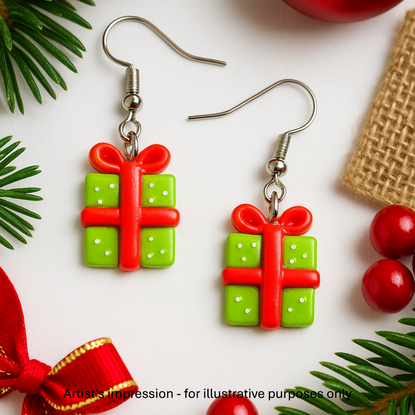Christmas Present Drop Earrings Sunbaked Lizard Jewellery & Gifts