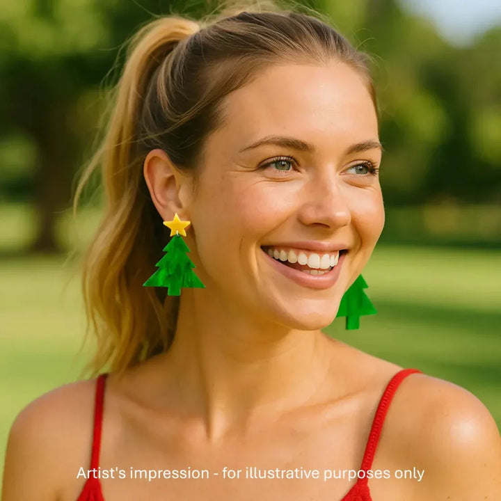 Christmas Tree with Yellow Star Drop Earrings Sunbaked Lizard Jewellery &amp; Gifts