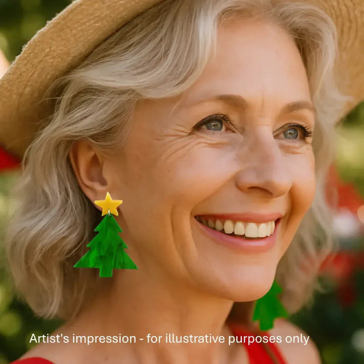 Christmas Tree with Yellow Star Drop Earrings Sunbaked Lizard Jewellery &amp; Gifts