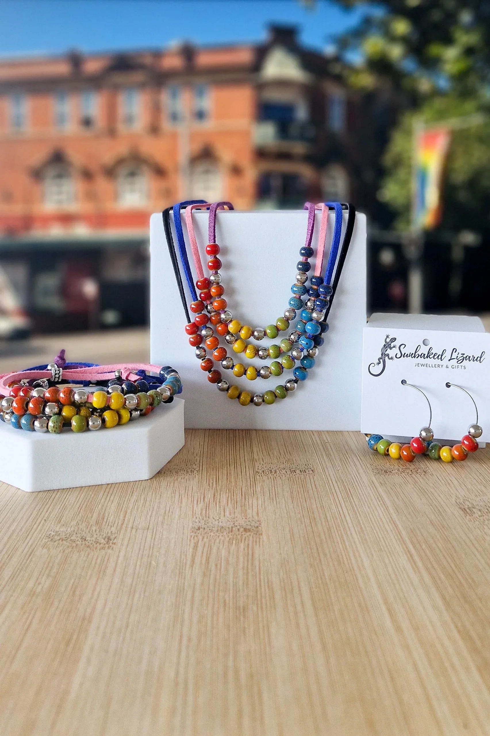 Rainbow earrings, necklaces, bracelets and anklet celebrating Pride and Mardi Gras – from our Pride collection collection