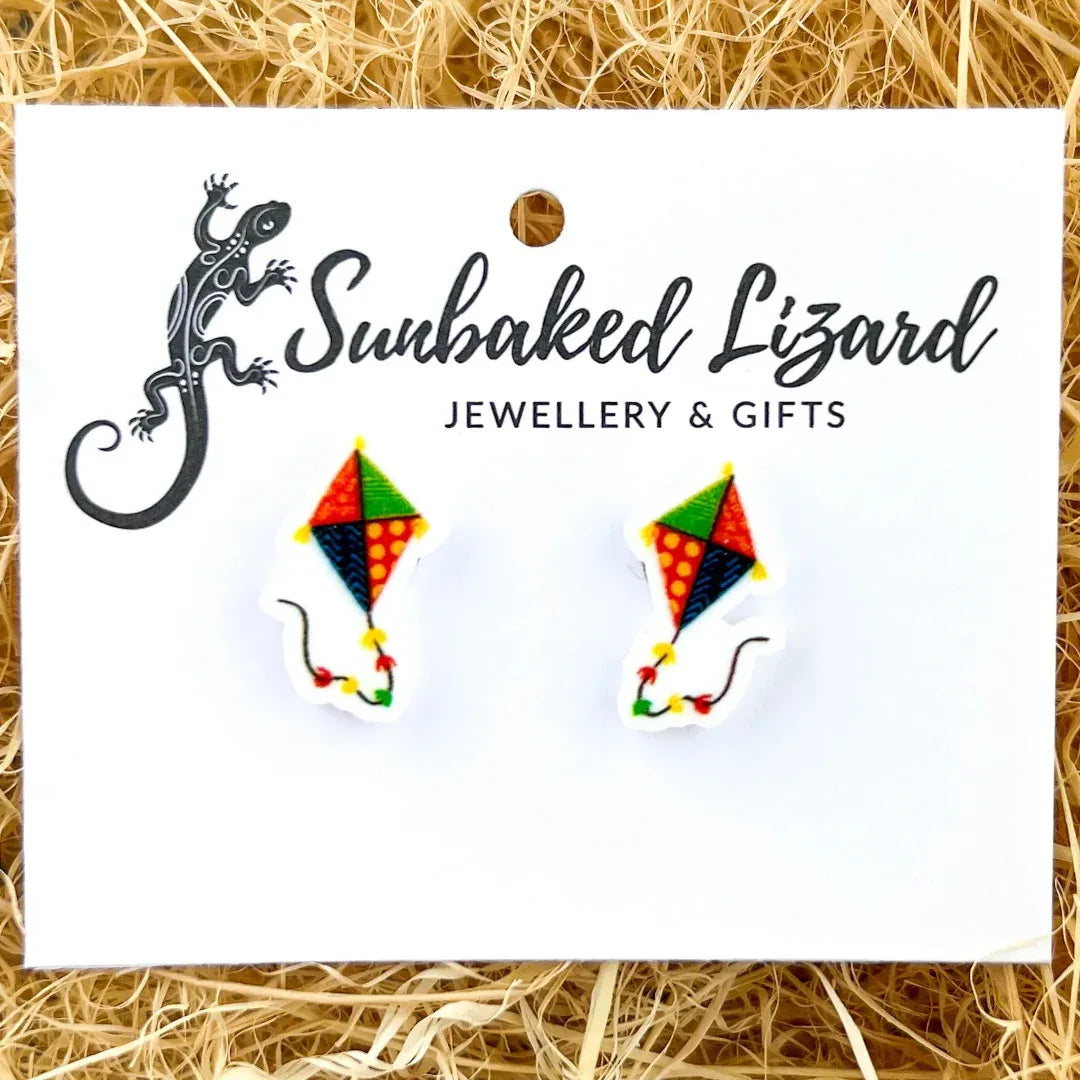 Colourful Flying Kite Studs Sunbaked Lizard Jewellery & Gifts