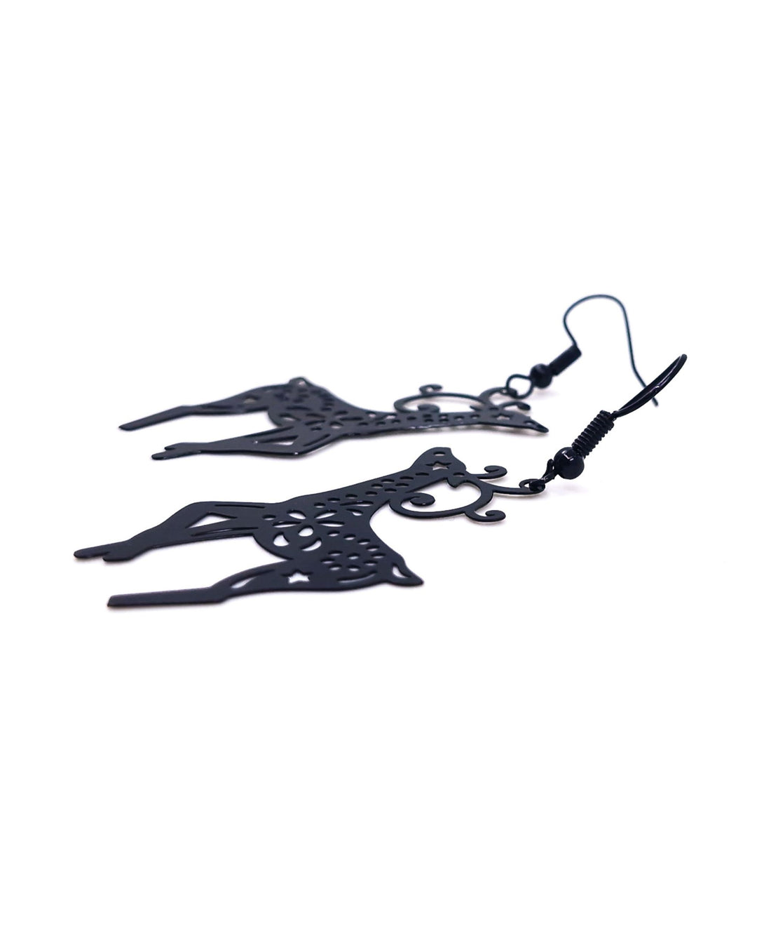 Close up photo of Fancy Filigree Black Reindeer Drops showing detail