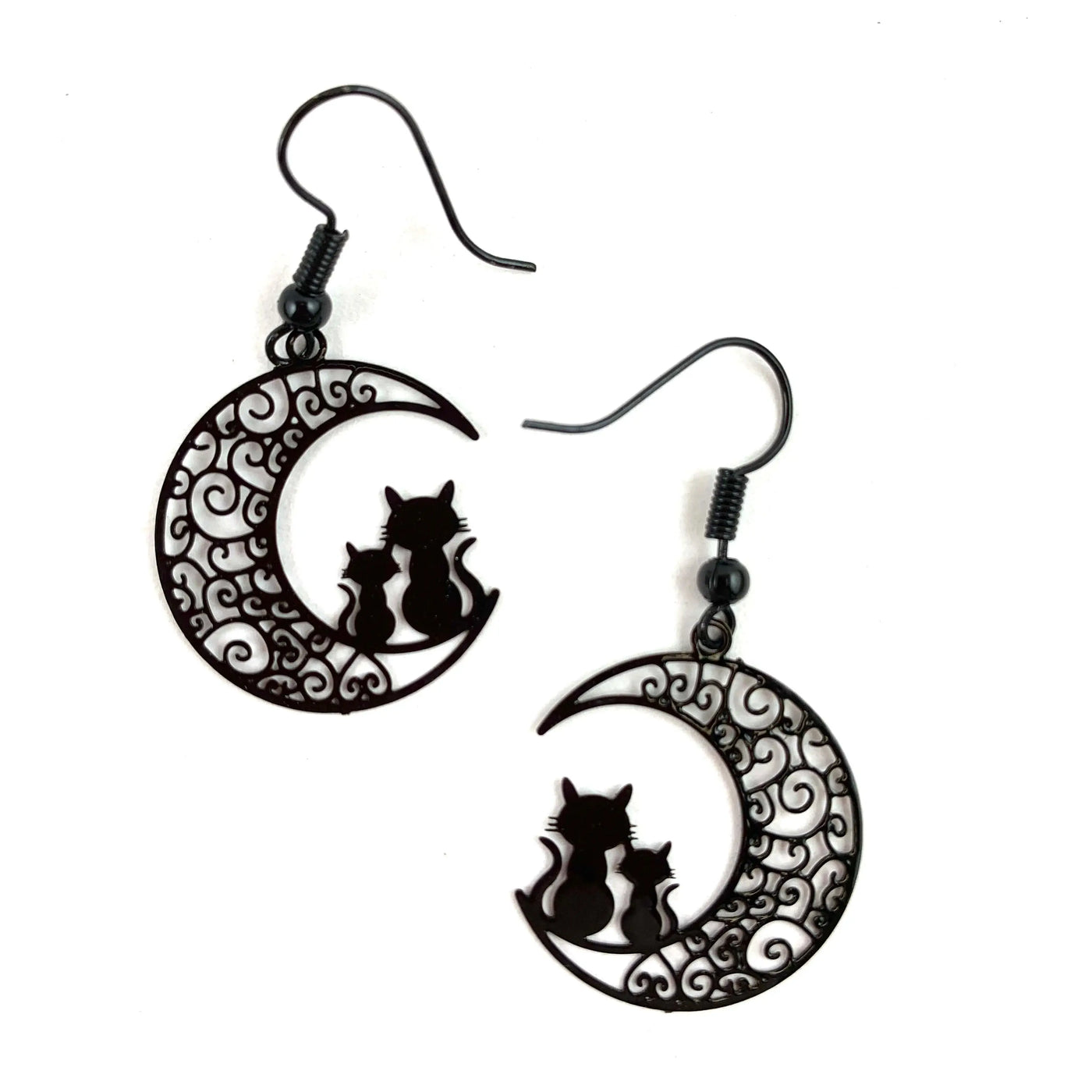 Filigree Cats on the Moon Drops - Black