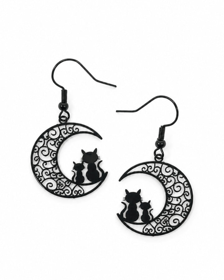 Filigree Cats on the Moon Drops earrings