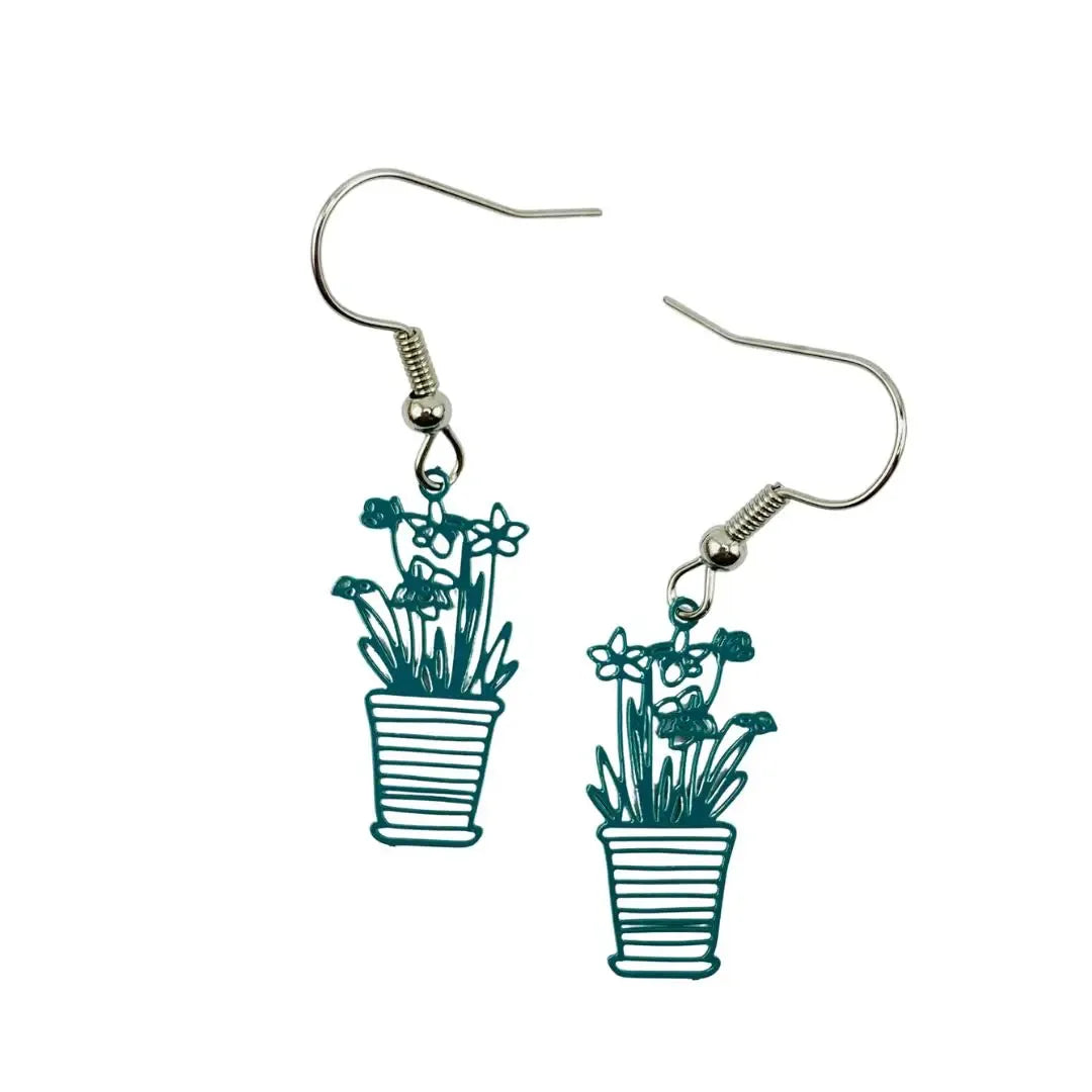 Filigree Flower Pot Drops - 3 Colours Sunbaked Lizard Jewellery & Gifts